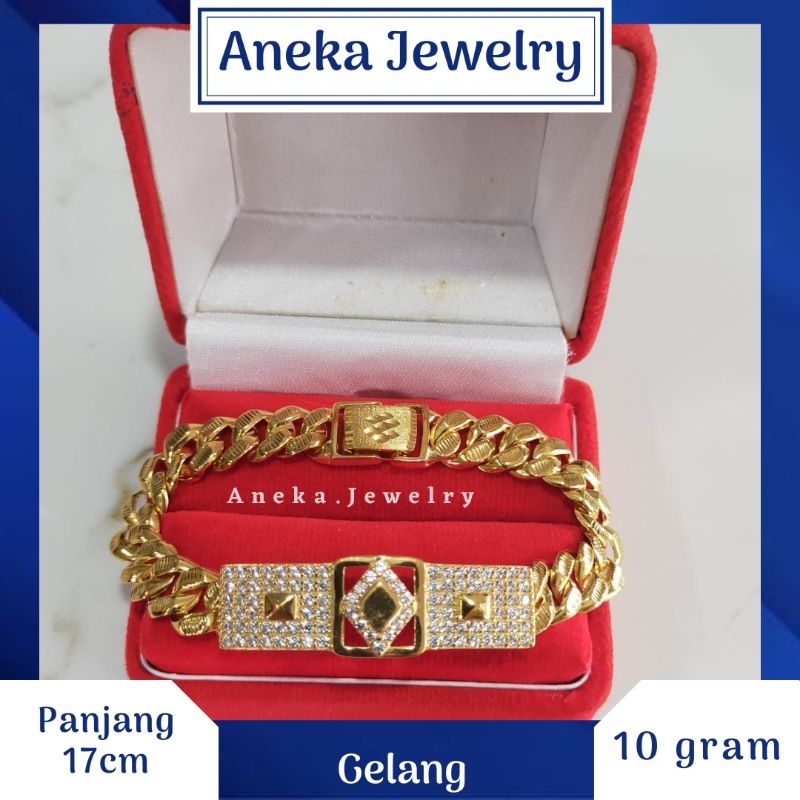 Gelang Stang Ukir Plat Variasi, Sepuh Emas Kuning, Perak 925