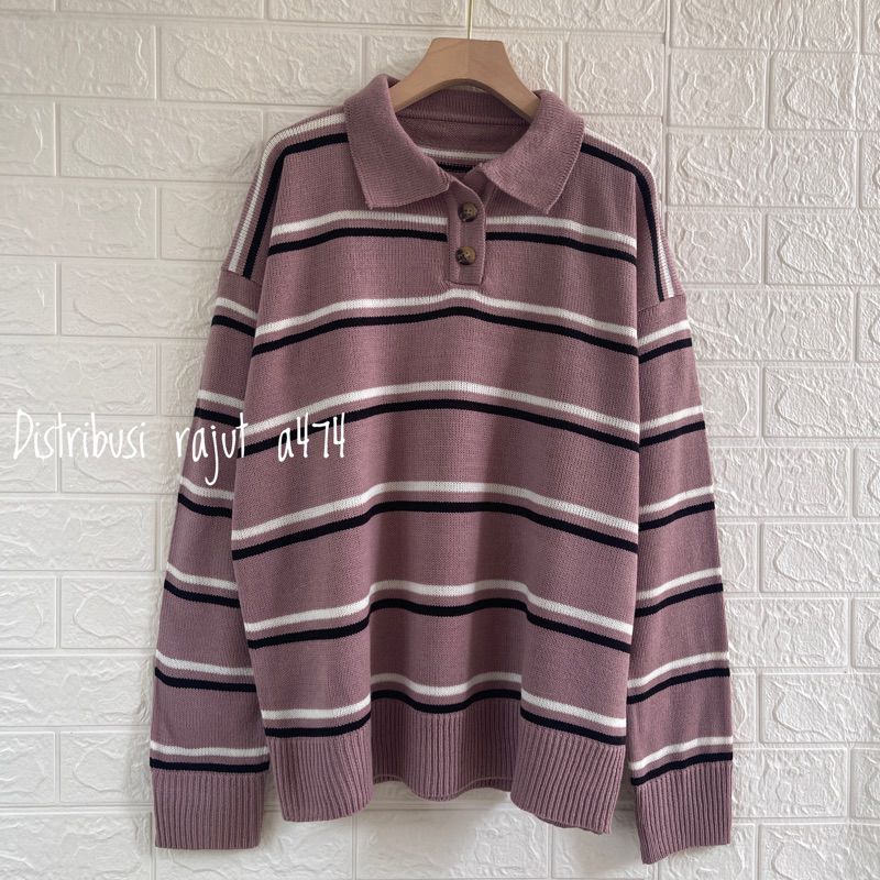POLO SWEATER STARLA BLASTER BLOUSE STRIPPE LENGAN PANJANG-Milka Parple