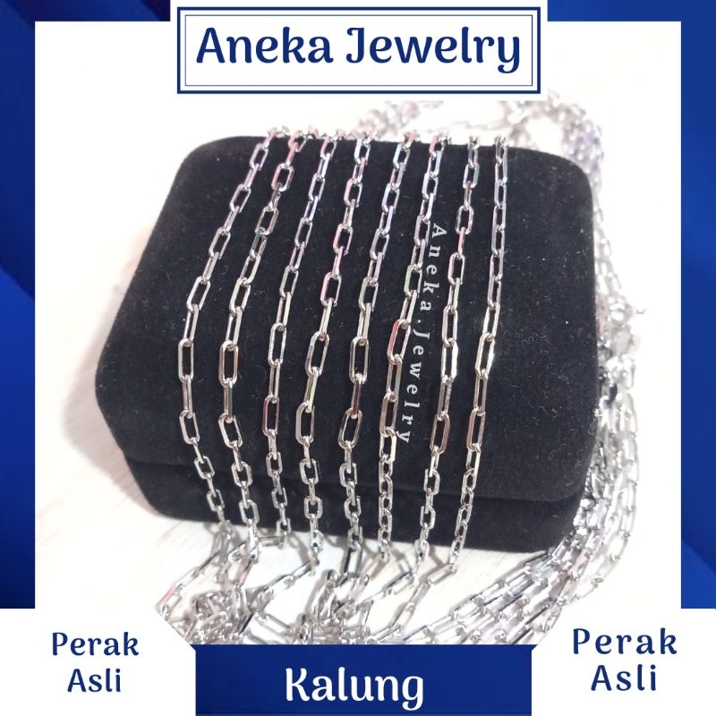 Kalung Paper Clip Variasi, Sepuh Emas Putih, Perak 925