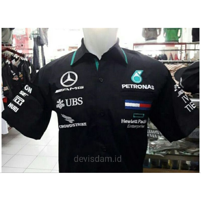 Baju Kemeja Hitam Tangan Pendek Otomotif Petronas Mercedes Benz