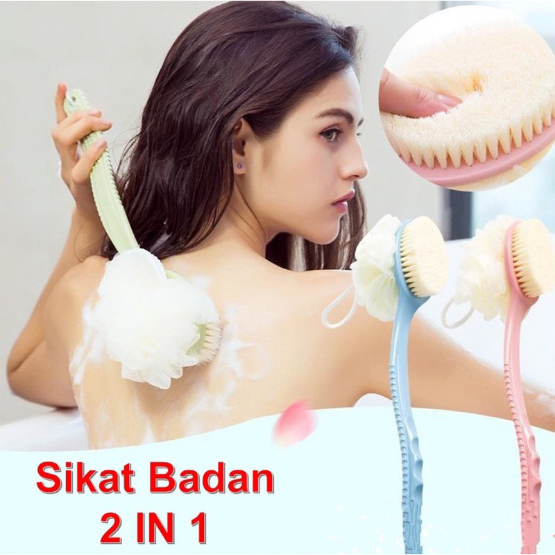 [ BATAM ] RS Sikat Mandi Dua Sisi Spon Bulu Lembut Gagang Panjang Shower Puff + Sikat Gosok Punggung