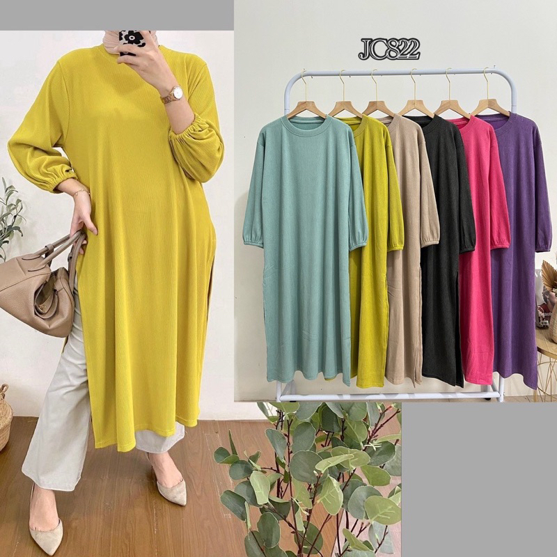 KAY TUNIK KNIT RAJUT HALUS OOTD VIRAL MUSLIMAH DRESS TUNIK RIB KNIT KAOS MELAR GROSIR MODELLANO