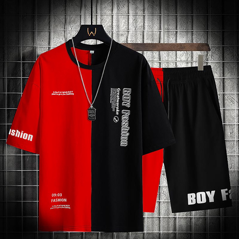 SETELAN KAOS PRIA BOY LENGAN PENDEK 1 SET COWOK DAN CELANA PENDEK SANTAI