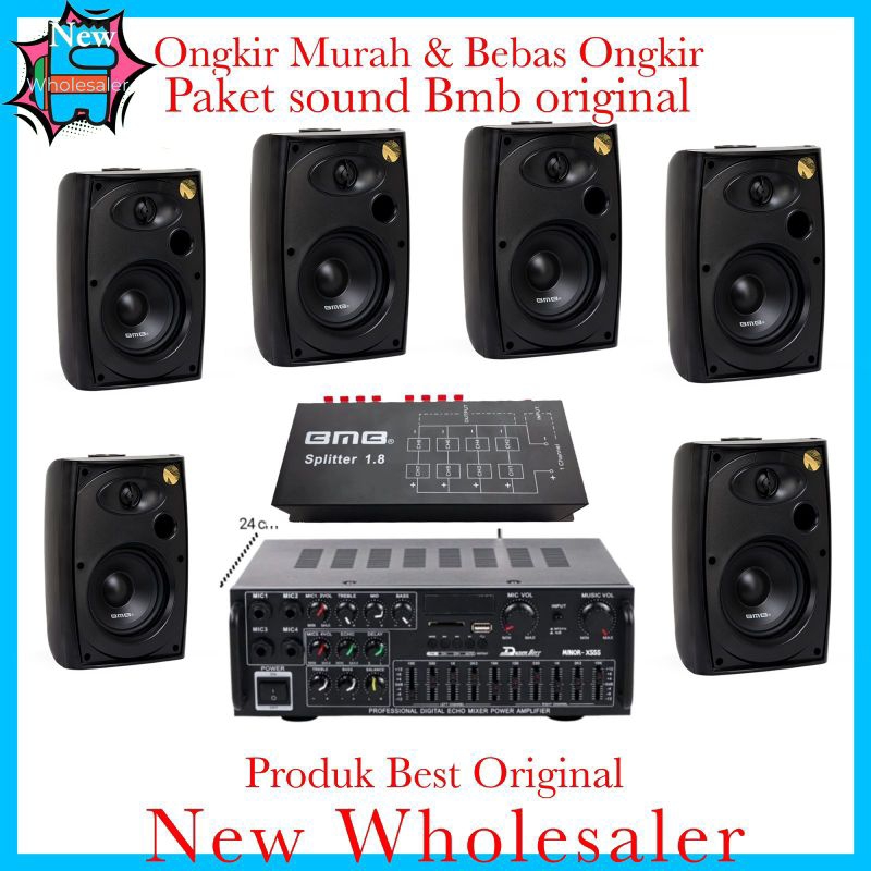 Paket set sound 6 titik speaker Bmb Restoran cafe salon mesjid mushola dll original bmb resmi 3 tahu
