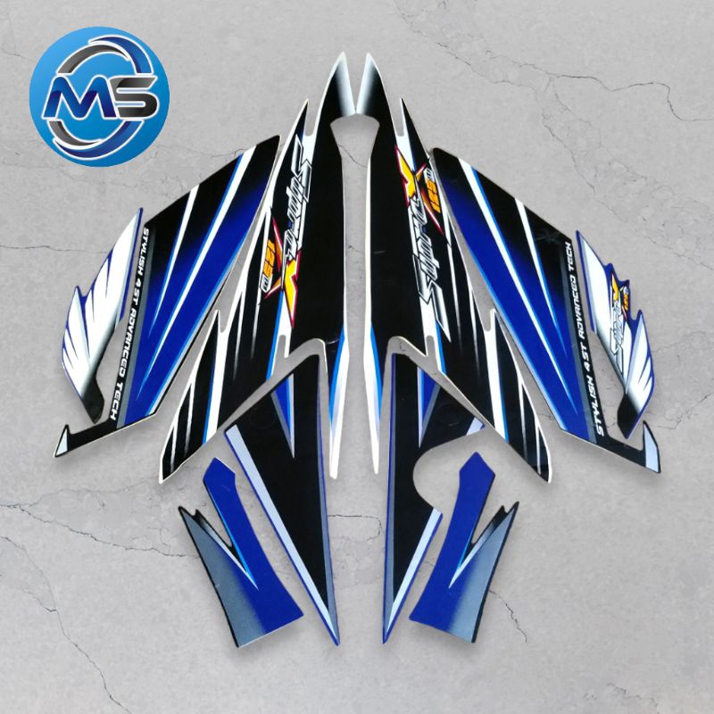 Stiker Striping Motor Supra x 125 2005 D Old Biru Putih Sticker Lis Body Standar