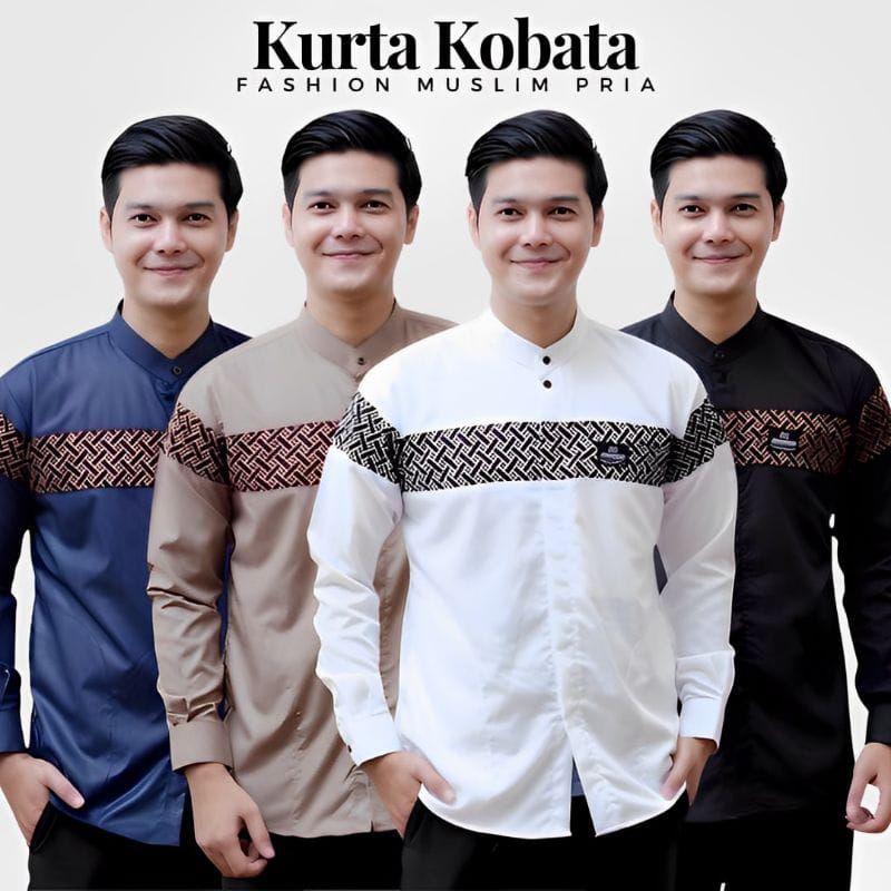 BAJU KOKO PRIA DEWASA LENGAN PANJANG MOTIIF KOBATA KOMBINASI BATIK TRRBARU