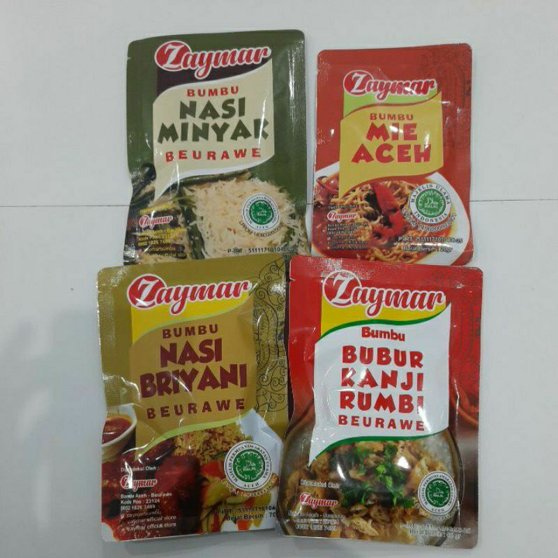 

Zaymar Bumbu Masak Instant Lokal Banda Aceh (Nasi Minyak, Mie Aceh, Nasi Briyani, Bubur Kanji Rumbi)
