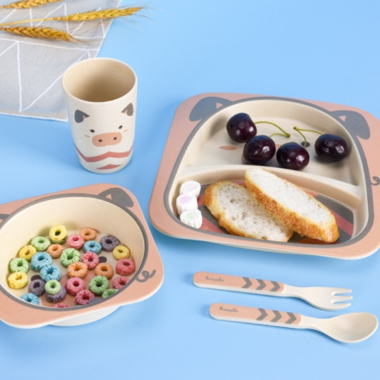 5pcs Set Alat Makan Anak Dengan Variasi Desain Karakter Lucu Peralatan Makan Anak Set