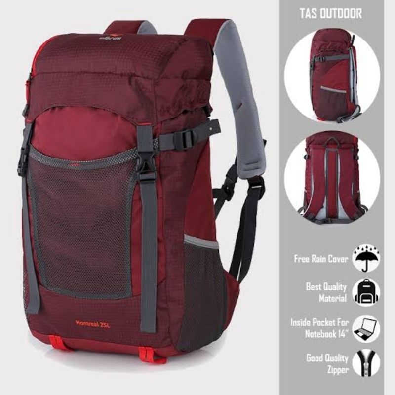 Backpack Elbrus Montreal 25L Semi Carrier Bonus Coverbag # Tas Ransel Pria # Tas Sekolah/Kuliah