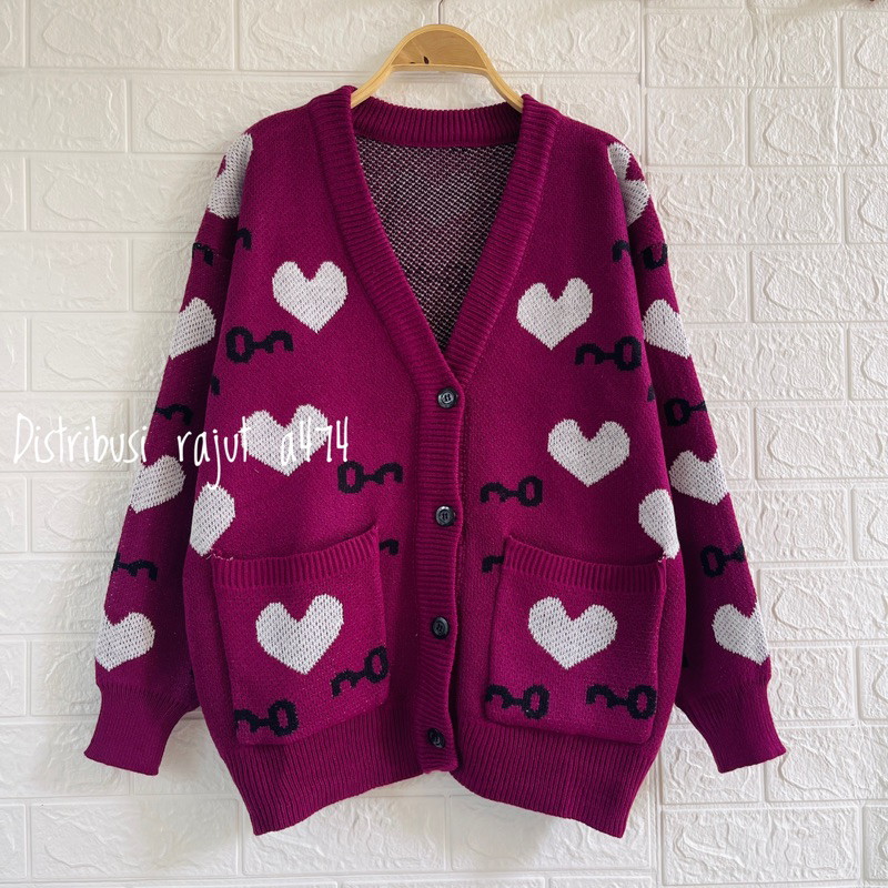 CARDIGAN RAJUT KANCING VALENTINE MOTIF LOVE KUNCI OVERSIZE OUTER WANITA