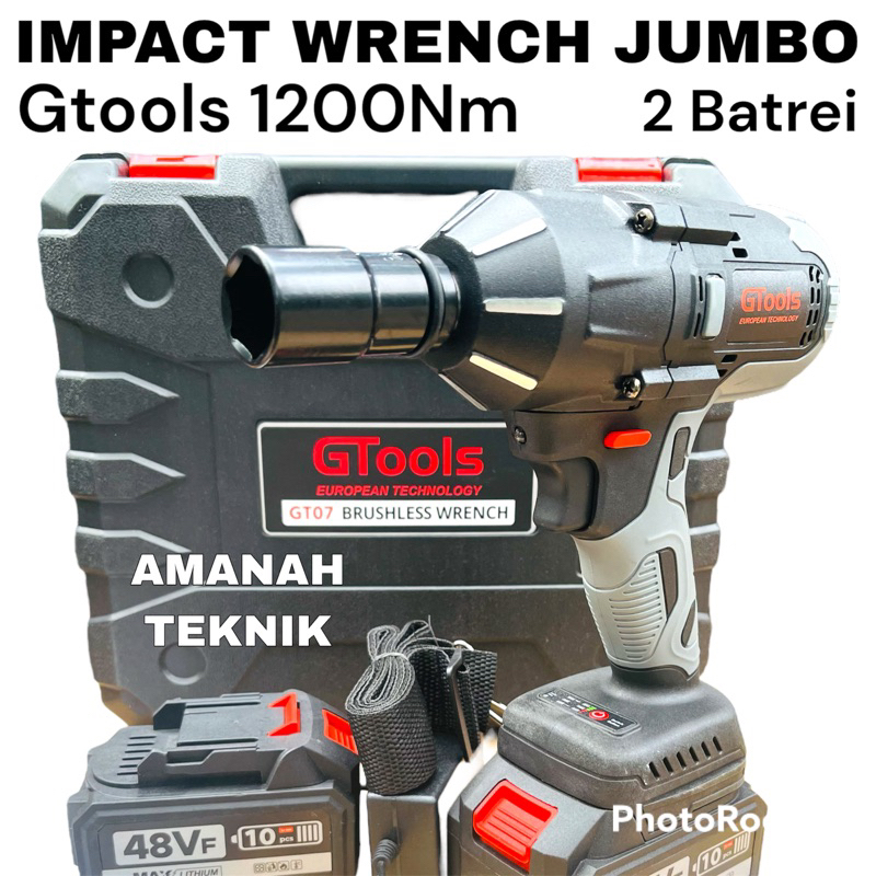 mesin impact wrench Gtools GT07 jumbo truk 1200Nm pembuka baut 2 batrei 48v