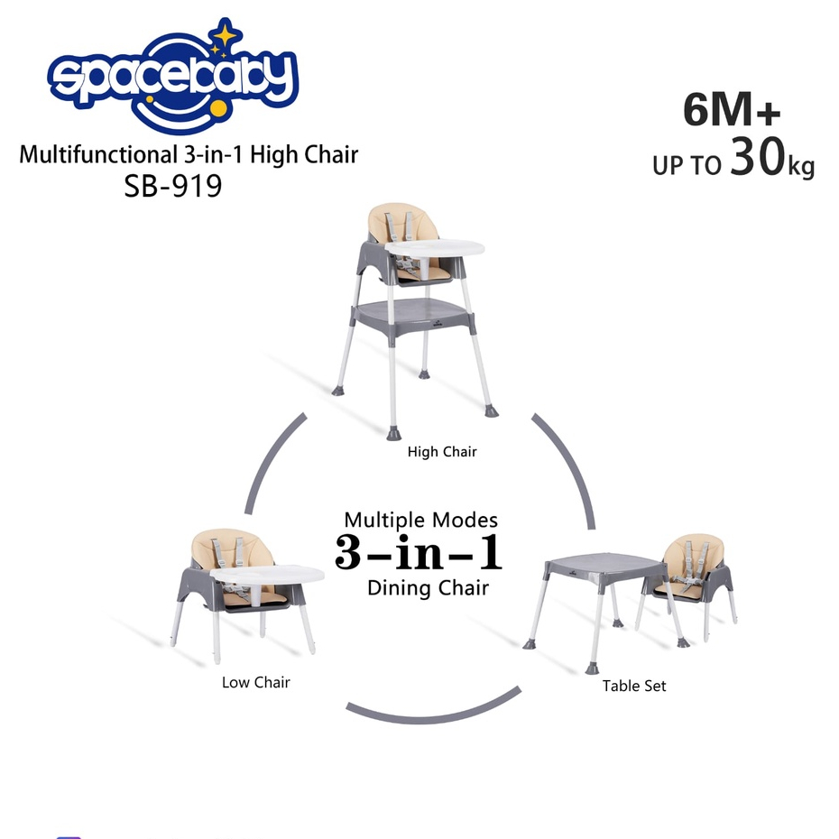 SpaceBaby SB 919 Baby Chair 3 IN 1 Booster Baby Seat 3IN1 SB919 Space Baby High Chair Kursi Makan Anak Bayi 3IN1 SB 917 SB917 SB 918 SB918
