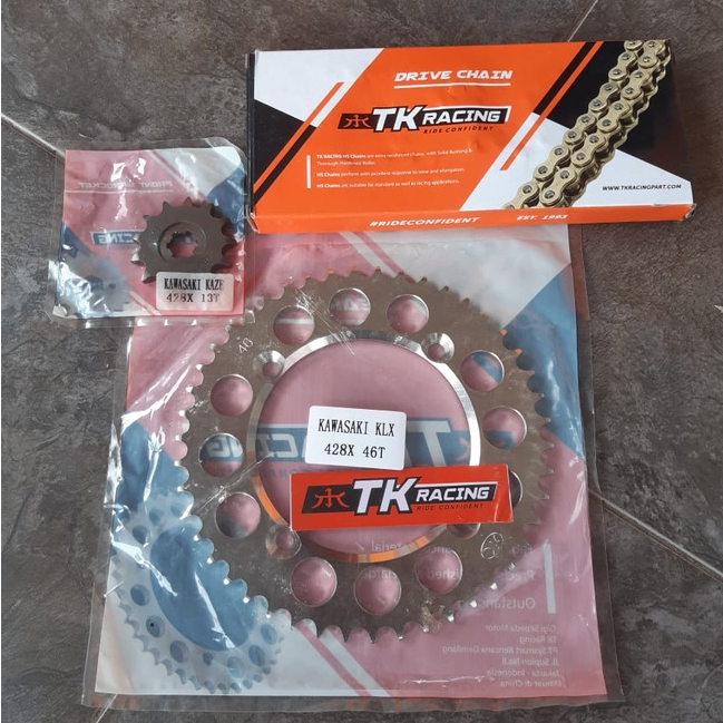 Gear Gir Set TK KLX 150 / D Tracker 150 45T-55T & Rantai TK 428 HS - 140 150 L Gold