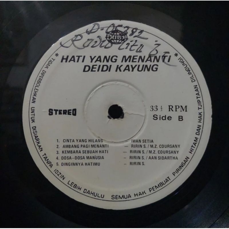 Vinyl Piringan Hitam PH 12 inch Deidi Kayung - Hati Yang Menanti