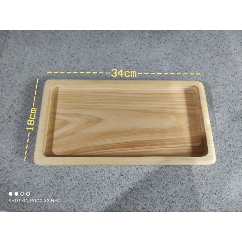 Baki Kayu Pinus/Wooden Plate/ Piring Kayu Pinus Persegi 34x18cm