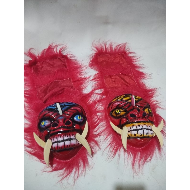 mainan anak topeng barong gedruk spon merah