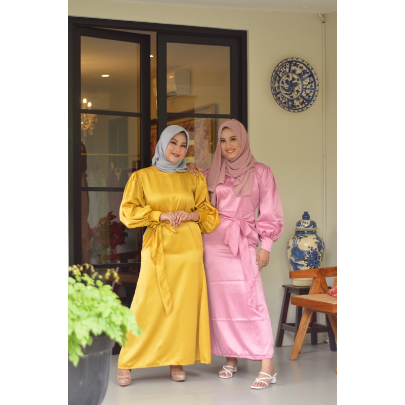 Dress lengan balon / Gamis satin / Maxi satin / Dress lengan balon / Dress satin / Gamis lengan balo