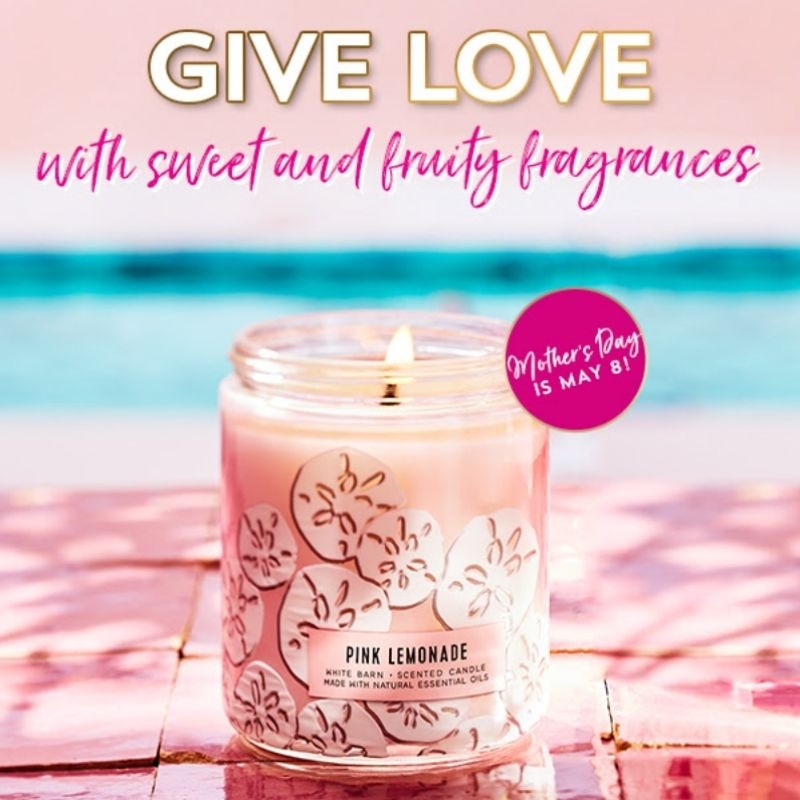 BATH &amp; BODY WORKS BBW PINK LEMONADE MADE WITH ESSENTIAL OILS WHITE BARN 1 WICK SCENTED CANDLE 198 G