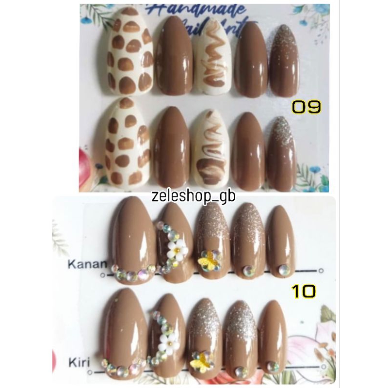 KUKU PALSU HIAS NAIL ART COKLAT MUTIARA / NAIL ART