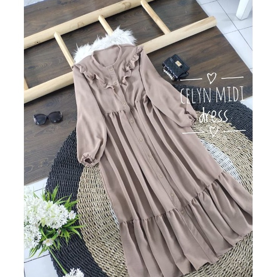 Gamis Celyn Midi Dress Casual Fashion Muslim Terbaru