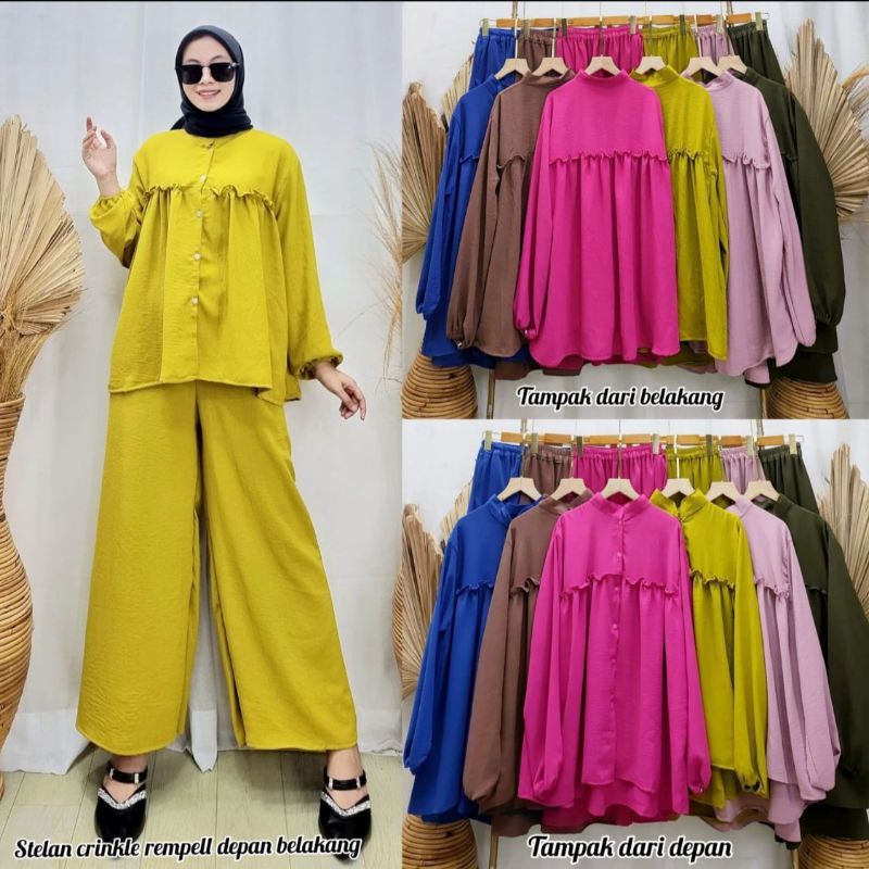 Setelan Crinkle Rimpel / stelan rempel Depan Belakang baju oneset baju jalan baju wanita