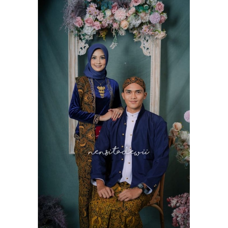 [Navy] Baju Prewed / Baju Couple Adat Jawa + Selendang Jarik, N/SPD02B
