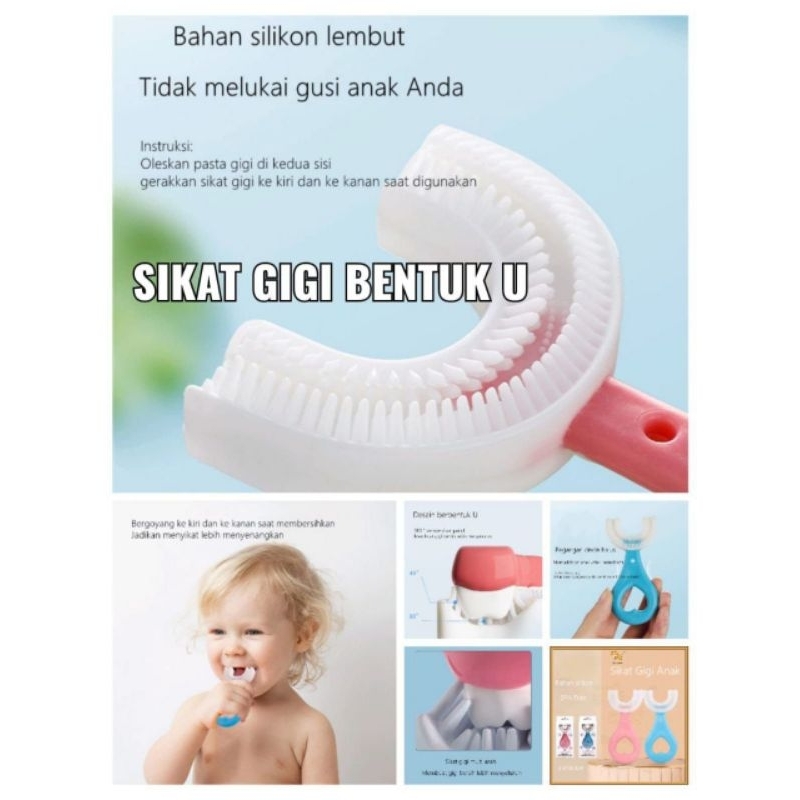 Sikat gigi silikon anak bentuk U / sikat gigi anak bentuk U