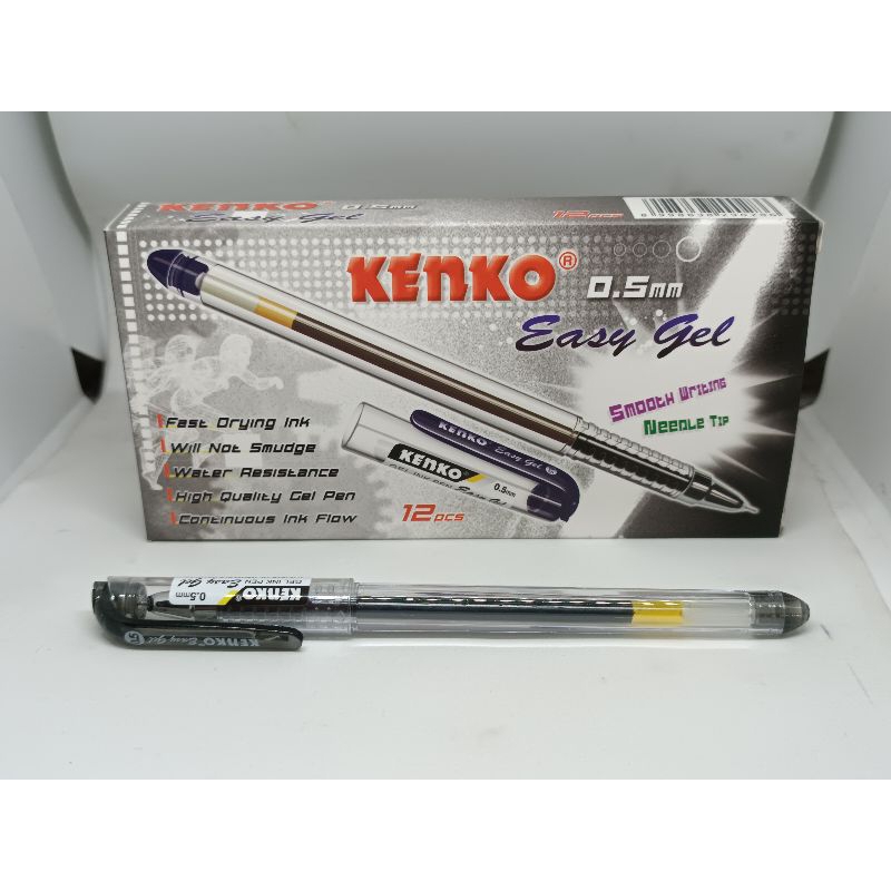 Pulpen Gel kenko Warna Hitam, Merah, Biru 0.5mm Easy Gel, JK 100 1 pak isi 12 pulpen