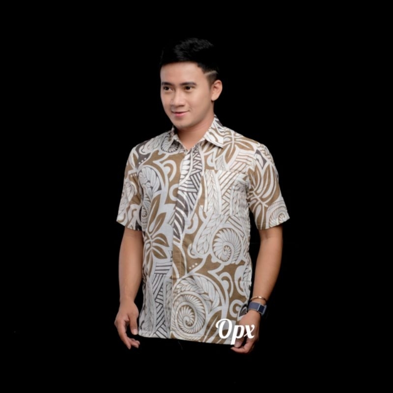 BSWART Batik HRB026 kenongo Hem Pendek anjani biru Pekalongan M L XL Batik Pria MURAH Modern Grosir