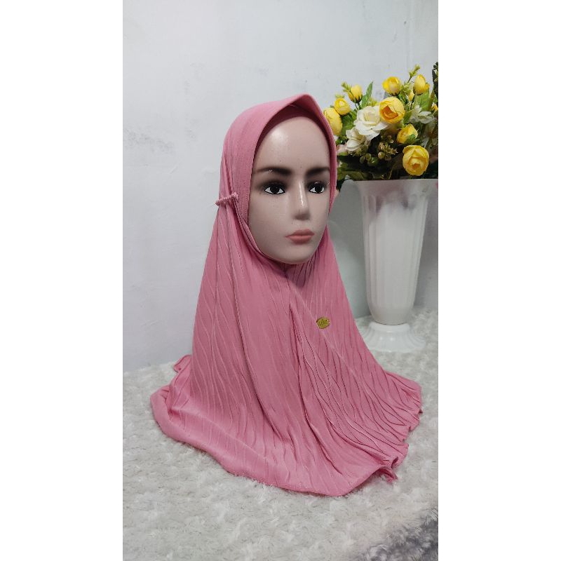 KERUDUNG BERGO PAD ANTEM PLISKET GELOMBANG DENGAN TALI MODEL TAMBANG / BERGO JERSEY PLISKET GELOMBAN