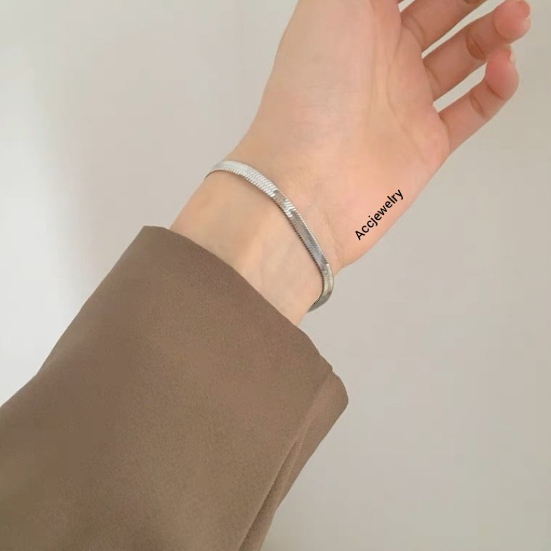 Gelang Tangan Rantai Beiut Titanium Mirip Emas Putih