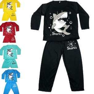 setelan PP 1- 10 tahun celana lengan panjang baju anak laki laki pakaian cowok gambar ikan hiu hitam