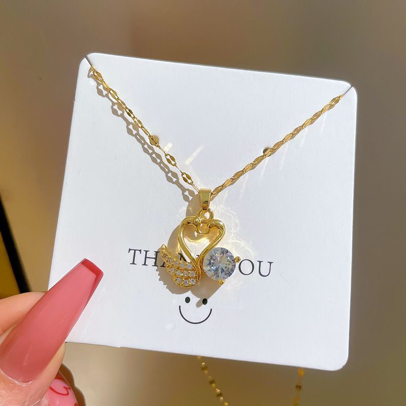 Kalung Titanium Double Angsa Diamond Elegan Korea Fashion Style