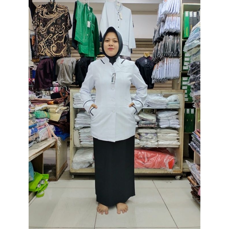 Setelan BLAZER Dan ROK Pemda PDH Warna Putih Lis Hitam GURU/PNS