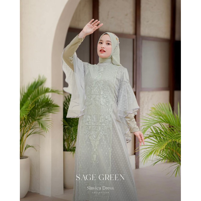 SLAVICA DRESS SAGE GREEN BY LYF | DRESS LEBARAN | DRESS KONDANGAN | BAJU LEBARAN