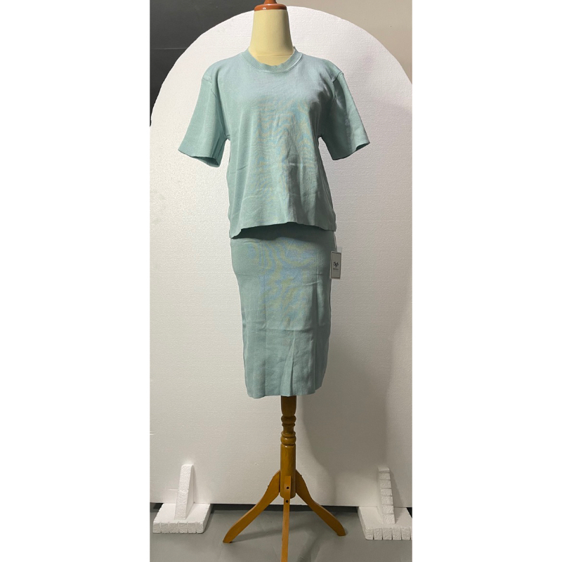 New Bangkok Import One Set / Setelan Knit Top & Skirt / Rok Baby Blue