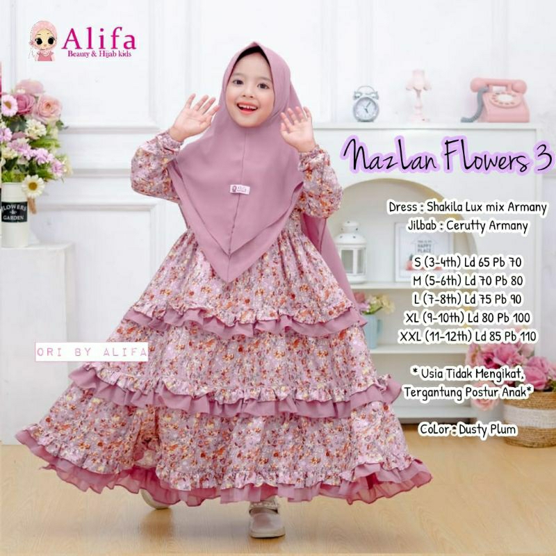 (ready) Nazlan flower kids Gamis Anak Terbaru by Alifa