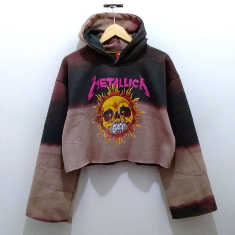 Hoodie Sweater Crop Cewe Metallica Oversize Vintage Tie dye