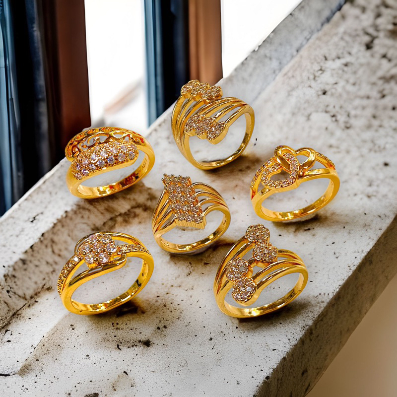 Cincin wanita cincin pemata zircone cincin lapis emas replika emas
