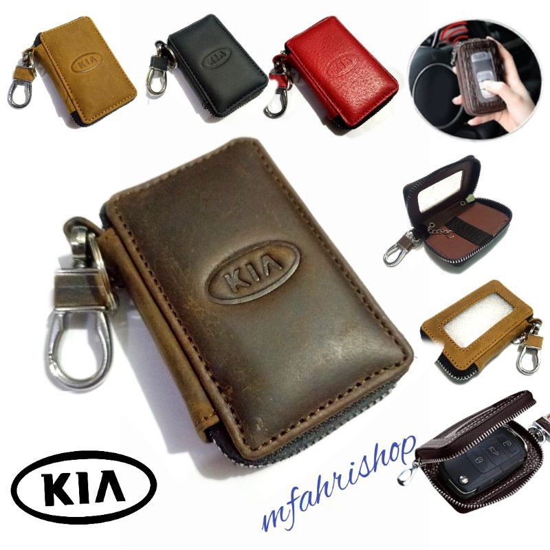 dompet kunci remote keyless mobil Kia kulit asli original Zipper transparan dompet STNK kulit