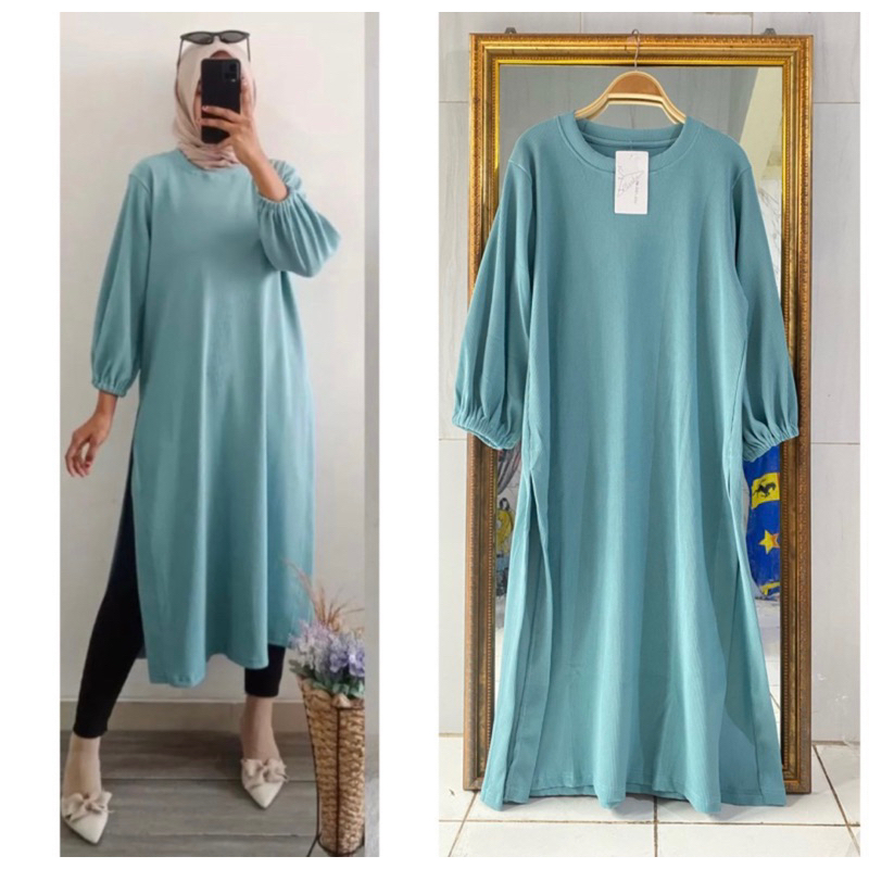 KAY TUNIK KNIT RAJUT HALUS OOTD VIRAL MUSLIMAH DRESS TUNIK RIB KNIT KAOS MELAR GROSIR MODELLANO