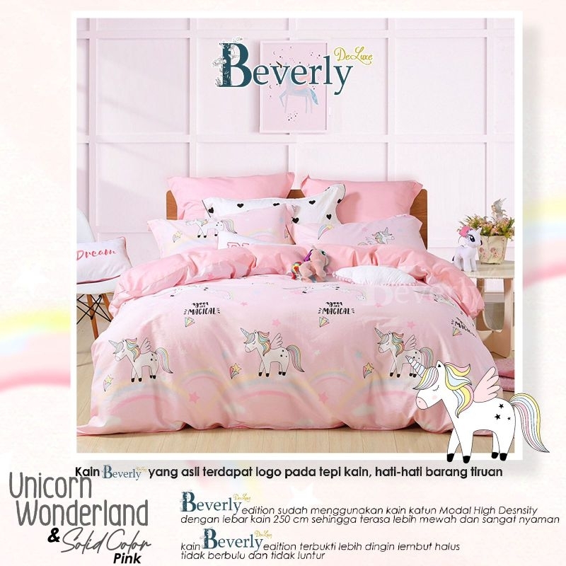 Katun Lokal Original Grade 1 kain Sprei meteran bahan Beverly Deluxe motif Unicorn Wonderland