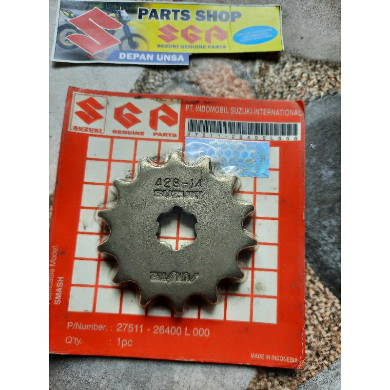 engine sprocket gear depan suzuki shogun 110 satria 2 tak tornado RC series asli suzuki SGP 14 mata