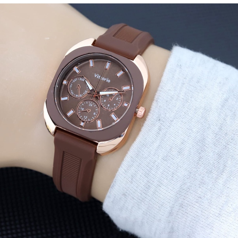 BISA COD ✅Jam Tangan Wanita Vittorio Chrono variasi strap Karet Anti Air