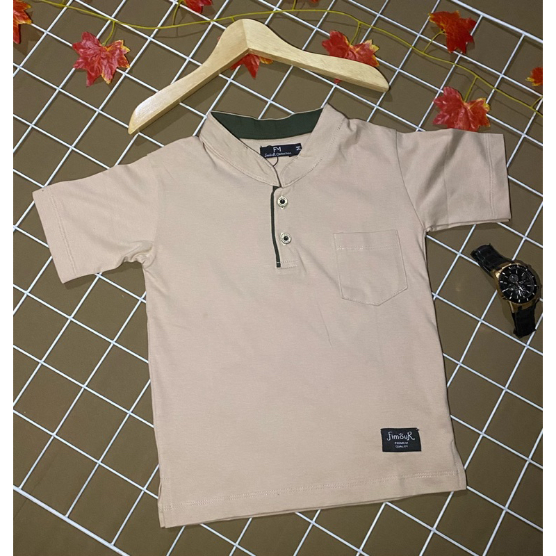 [ Fimour ] Kaos Koko Anak Kerah Shanghai warna Cream