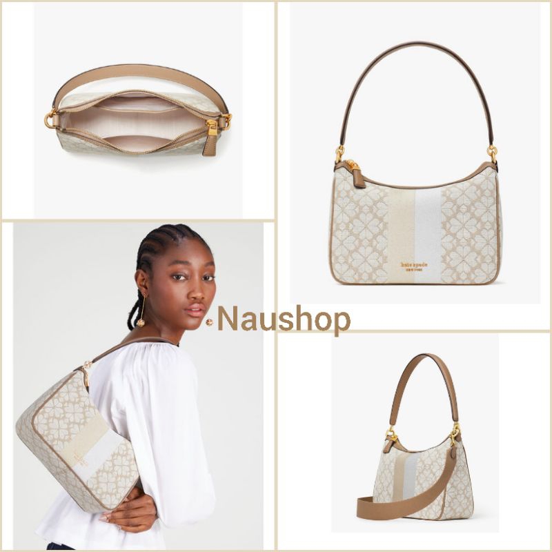 Kate Spade KS sam spade flower jacquard Natural multi soft small convertible shoulder bag