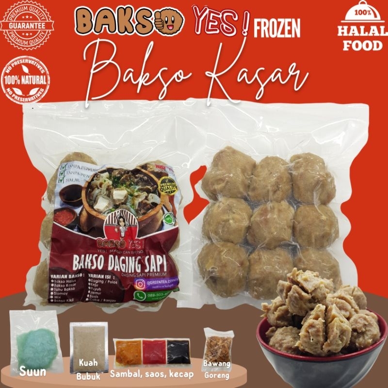 

[Bakso Yes!] BAKSO KASAR Urat Jumbo Daging Sapi Premium Halal Kemasan Frozen Tanpa Pengawet FREE Kuah Bubuk Lengkap, Suun, Bawang Goreng, Sambal, Saos, Kecap