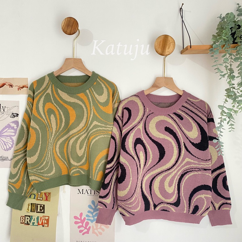 SWEATER RAJUT CROP MOTIF AURORA