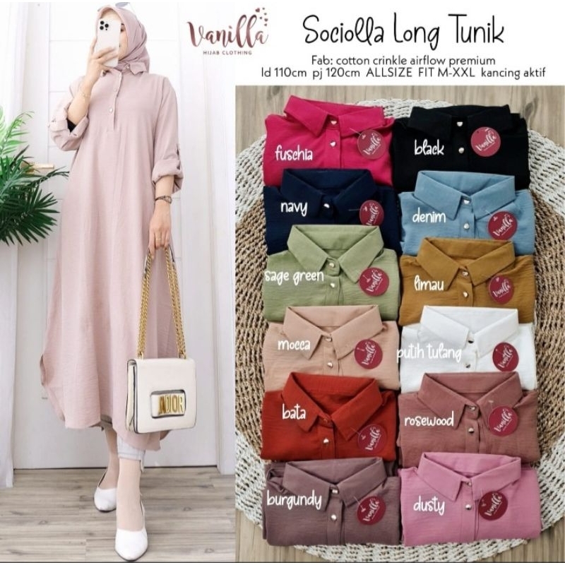 Tunik polos kekinian crinkle super halus Sociolla long tunik by vanilla bisa cod