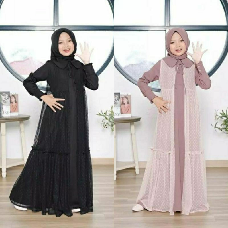 Yumna kids gamis anak set khimar lebaran kekinian / gamis anak tanggung usia 8-10 tahun (L) 11-14 tahun (XL)